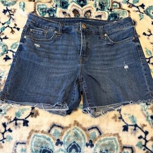 Seven7 Women's Distressed Dark Blue Denim Shorts